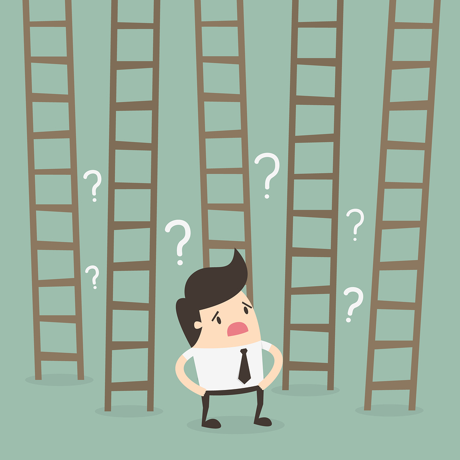 Figure choosing between ladders of different heights